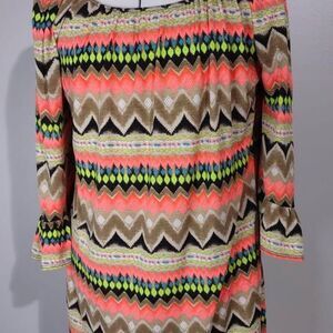Medium The Hanger Chevron Stripe Bright Color Dress Tunic 3/4 sleeve C4294